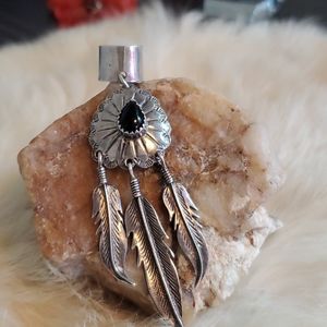 Silver and onyx ear cuff